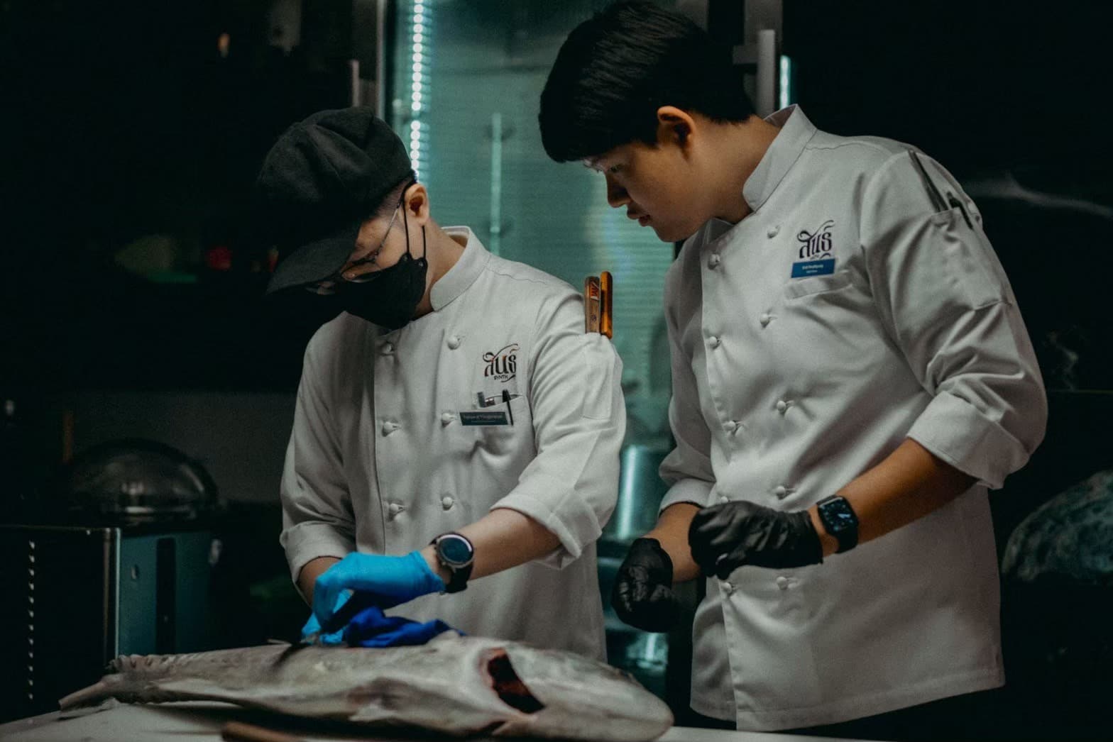 Chef team butchering fresh catch